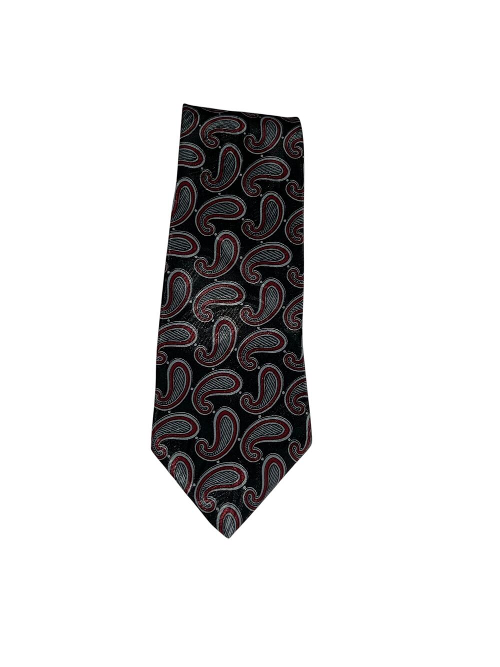 Premium Black Red Silver Paisley Silk Tie Classic Mens Designer Necktie